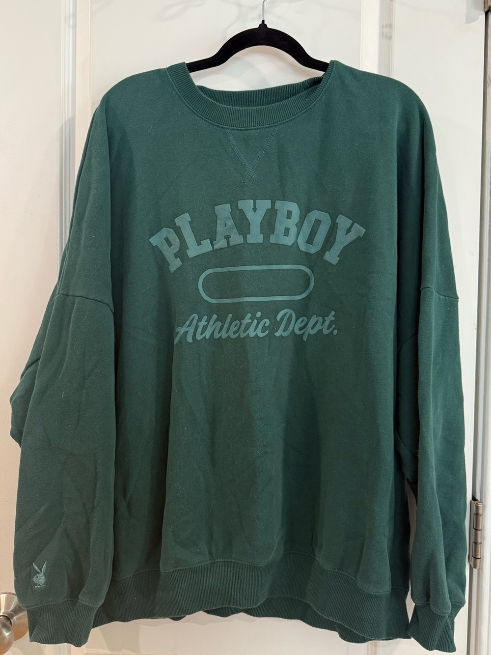 PLAYBOY Dark Green Athletic Dept. Crewneck Sweatshirt SZ-Large